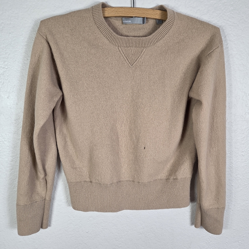 Vince Sweater Wool Cashmere Pullover Women’s SP Tan Petite Cre Neck